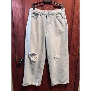 Women's Old Navy Ripped Jeans Mid Rise‎ Baggy Wide Leg Denim Size 8
